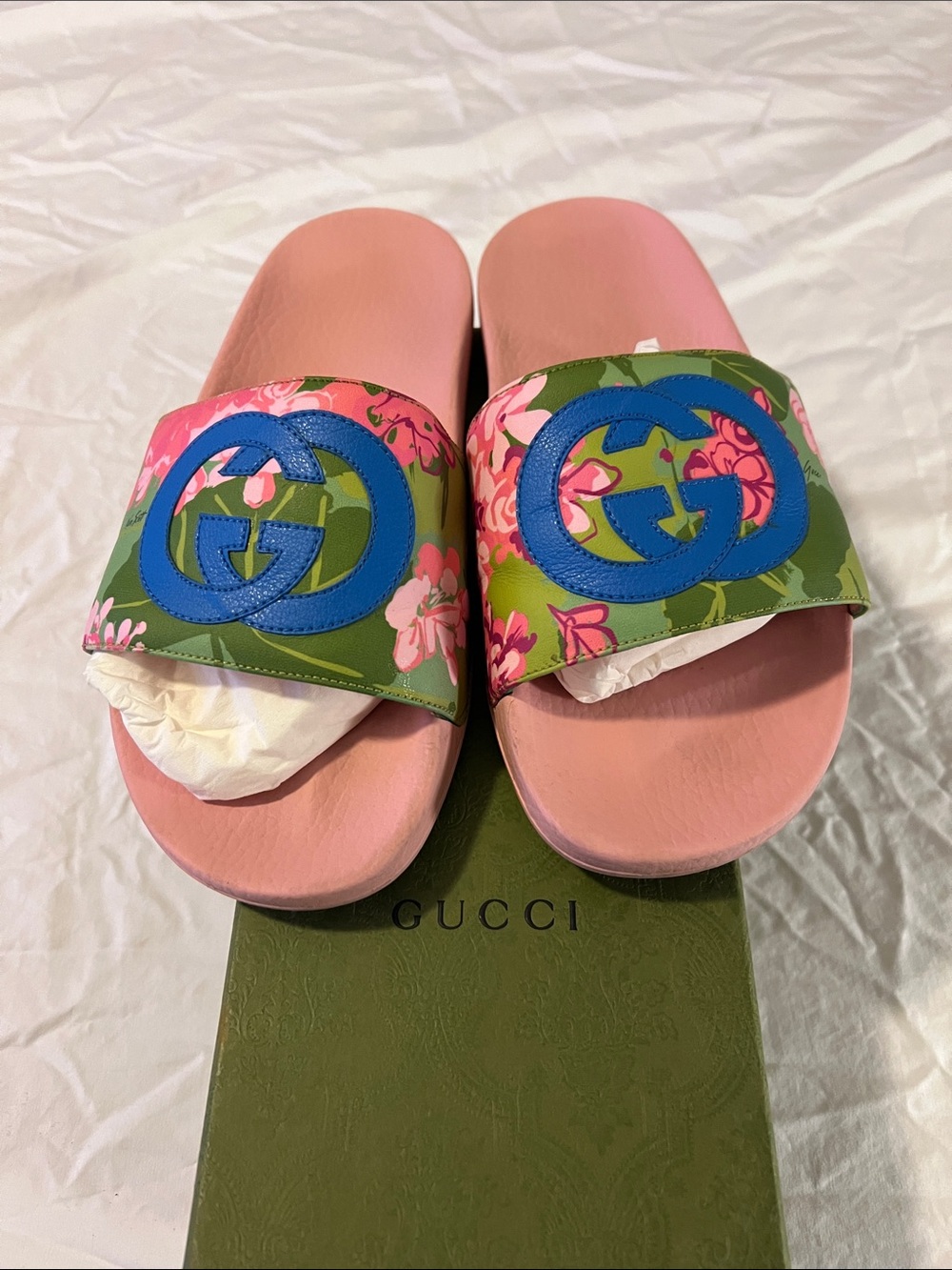 Gucci x Ken Scott Slide Sandals with Blue Logo